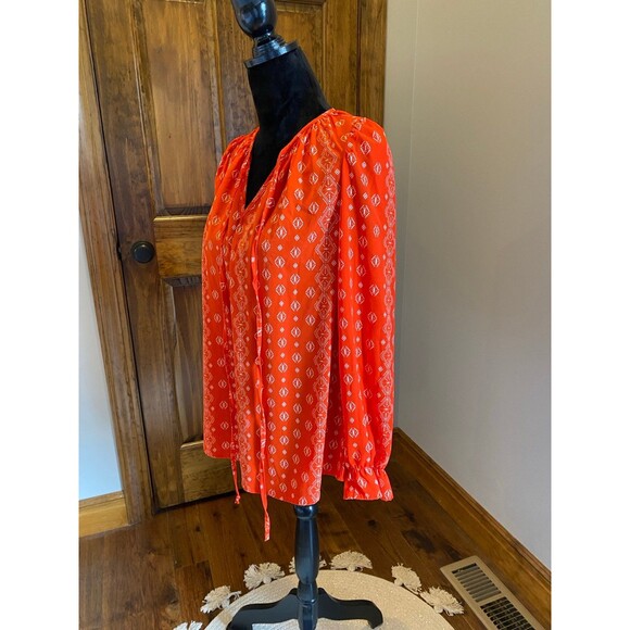 Womens Flowy Boho Size Medium Sheer Orange Long Sleeve Blouse - Picture 4 of 9